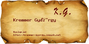 Kremmer György névjegykártya